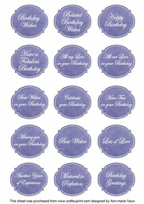 Dark Blue Dotty Fancy Birthday Sentiment Label Caption Sheet