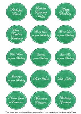 D Green Dotty Fancy Birthday Sentiment Label Caption Sheet