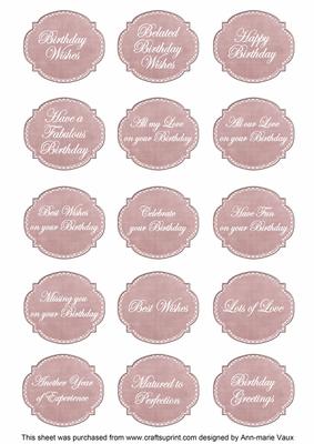 Dusk Pink Dotty Fancy Birthday Sentiment Label Caption Sheet