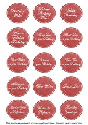 Dark Red Dotty Fancy Birthday Sentiment Label Caption Sheet