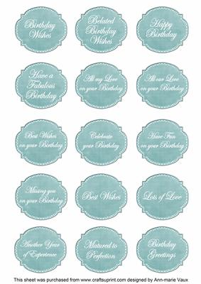 Dusk Teal Dotty Fancy Birthday Sentiment Label Caption Sheet