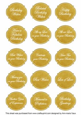 Gold Dotty Fancy Birthday Sentiment Label Caption Sheet