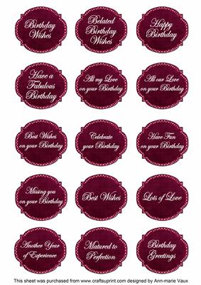 Hot Pink Dotty Fancy Birthday Sentiment Label Caption Sheet