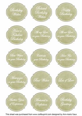 Olive Dotty Fancy Birthday Sentiment Label Caption Sheet