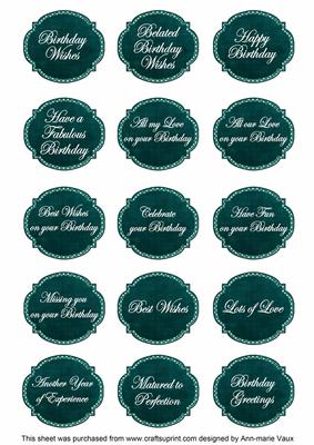 Peacock Dotty Fancy Birthday Sentiment Label Caption Sheet