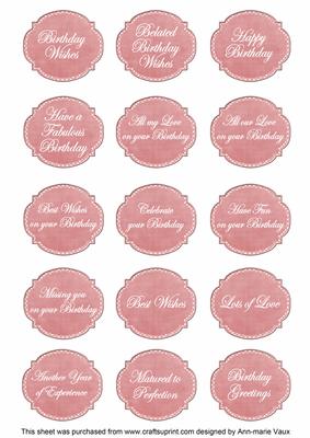 Pink Dotty Fancy Birthday Sentiment Label Caption Sheet