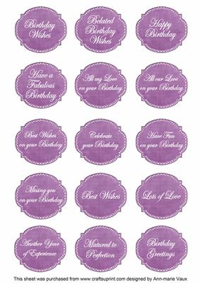 Purple Dotty Fancy Birthday Sentiment Label Caption Sheet