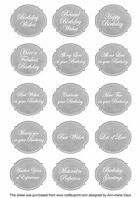 Silver Dotty Fancy Birthday Sentiment Label Caption Sheet