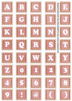 Pink White Dotty Mix Alphabet Tile Embellishment Sheet