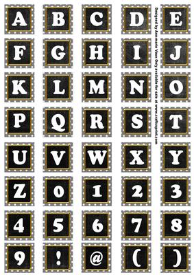 Black White Dotty Mix Alphabet Tile Embellishment Sheet