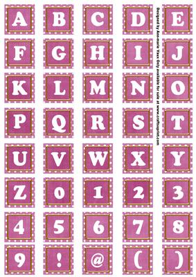 Cerise White Dotty Mix Alphabet Tile Embellishment Sheet