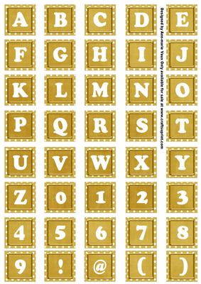 Gold White Dotty Mix Alphabet Tile Embellishment Sheet