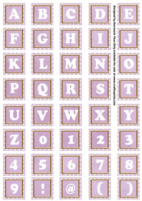 Lilac White Dotty Mix Alphabet Tile Embellishment Sheet