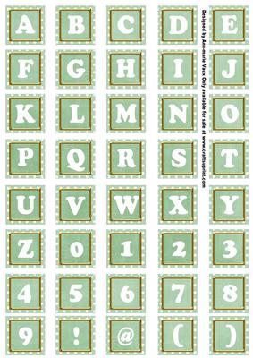 Mid Green White Dotty Mix Alphabet Tile Embellishment Sheet