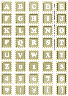 Olive White Dotty Mix Alphabet Tile Embellishment Sheet
