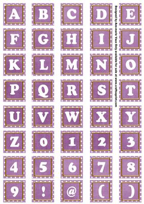 Purple White Dotty Mix Alphabet Tile Embellishment Sheet