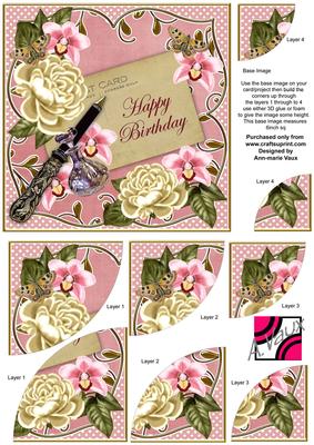 Cream Pink Orchid Happy Birthday 6in Round Corner Stacker