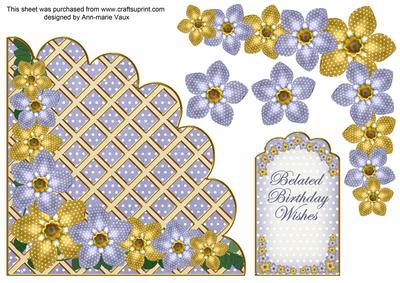 Gold Blue Fmk Belated 7in Scallop Corner Decoupage Topper