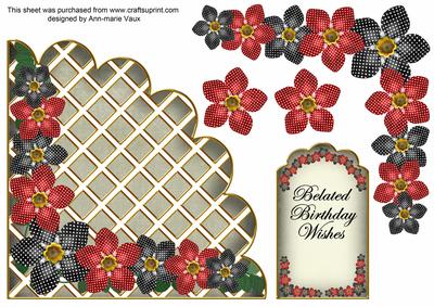 Black Red Fmk Belated 7in Scallop Corner Decoupage Topper