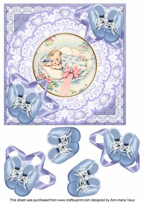 Baby Boy New Arrival 7in Doily Decoupage Topper