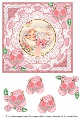 Baby Girl Congratulations 7in Doily Decoupage Topper