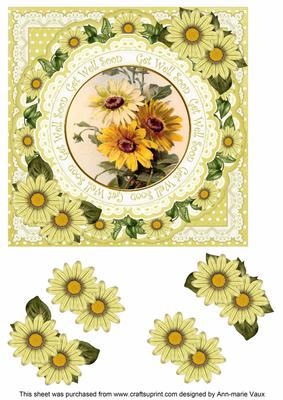 Sunflower Daisy Get Well Soon 7in Doily Decoupage Topper
