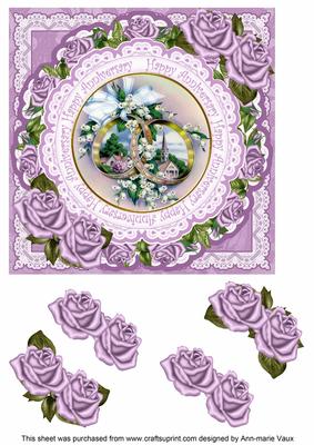 Lilac Rings Happy Anniversary 7in Doily Decoupage Topper