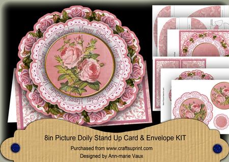 Pink Roses Happy Birthday 3D Picture Doily C & E Kit