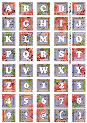 Blue Sweet Pea Colour Alphabet Tile Embellishment Sheet