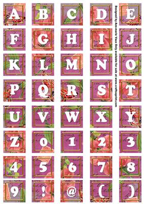 Cerise Sweet Pea Colour Alphabet Tile Embellishment Sheet