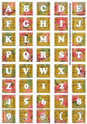 Gold Sweet Pea Colour Alphabet Tile Embellishment Sheet