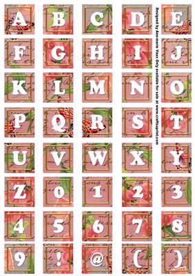 Pink Sweet Pea Colour Alphabet Tile Embellishment Sheet