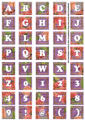 Purple Sweet Pea Colour Alphabet Tile Embellishment Sheet