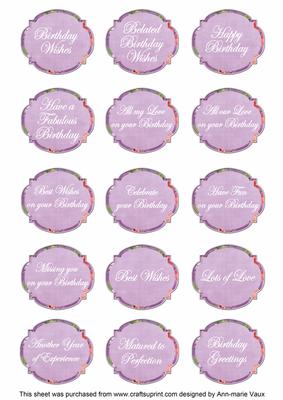 Lilac Sweet Pea Fancy Birthday Sentiment Label Caption Sheet