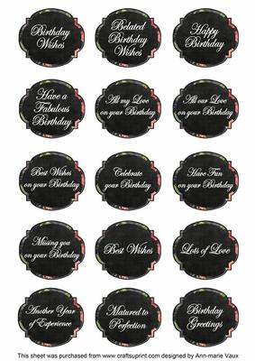 Black Sweet Pea Fancy Birthday Sentiment Label Caption Sheet