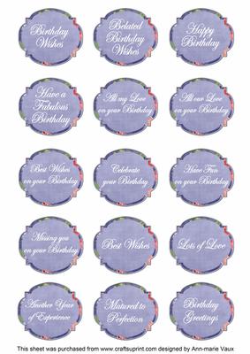 Blue Sweet Pea Fancy Birthday Sentiment Label Caption Sheet