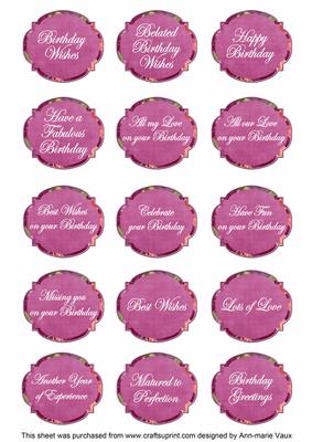 Cerise Sweetpea Fancy Birthday Sentiment Label Caption Sheet
