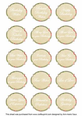 Cream Sweetpea Fancy Birthday Sentiment Label Caption Sheet