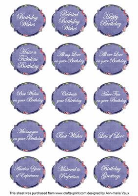 Dblue Sweetpea Fancy Birthday Sentiment Label Caption Sheet