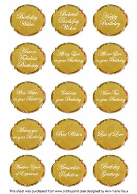 Gold Sweetpea Fancy Birthday Sentiment Label Caption Sheet