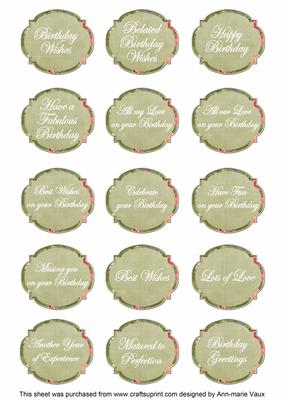 Olive Sweetpea Fancy Birthday Sentiment Label Caption Sheet