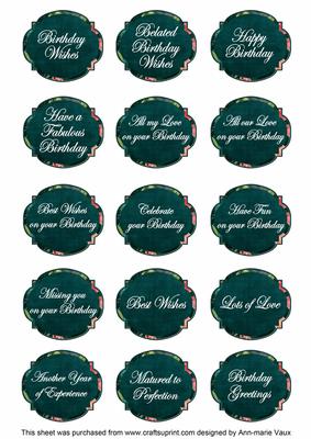 Peacock Sweet Pea Fancy Birthday Sentiment Label Sheet