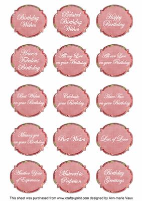 Pink Sweet Pea Fancy Birthday Sentiment Label Sheet