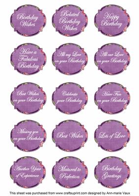 Purple Sweet Pea Fancy Birthday Sentiment Label Sheet
