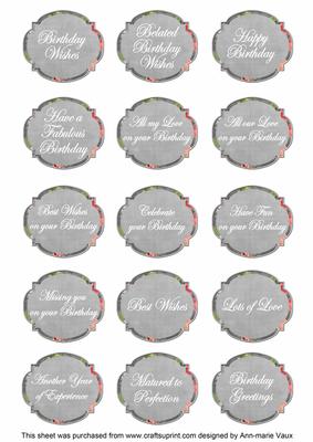 Silver Sweet Pea Fancy Birthday Sentiment Label Sheet