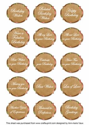 Vintage Tea Sweet Pea Fancy Birthday Sentiment Label Sheet