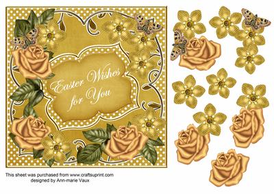Gold Fmk Rose Easter Wishes 7in Fancy Decoupage Topper