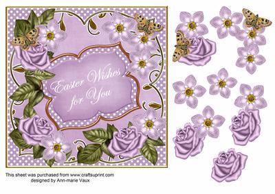 Lilac Fmk Rose Easter Wishes 7in Fancy Decoupage Topper