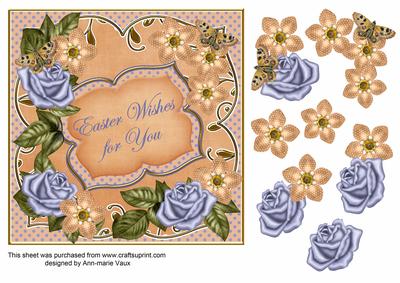Blue Peach Fmk Rose Easter Wishes 7in Fancy Decoupage Topper