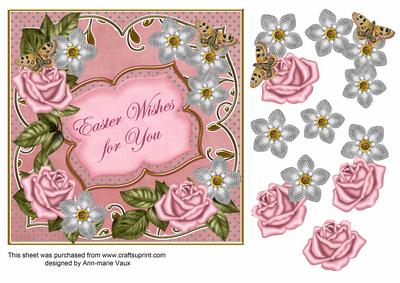 Pinksilver Fmk Rose Easter Wishes 7in Fancy Decoupage Topper